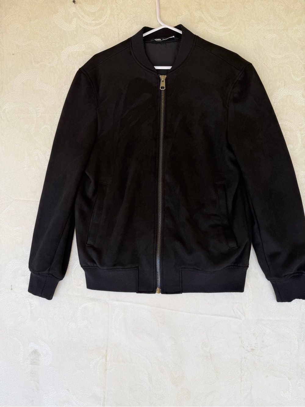 Zara Black Bomber Jacket with Front Zip Closure